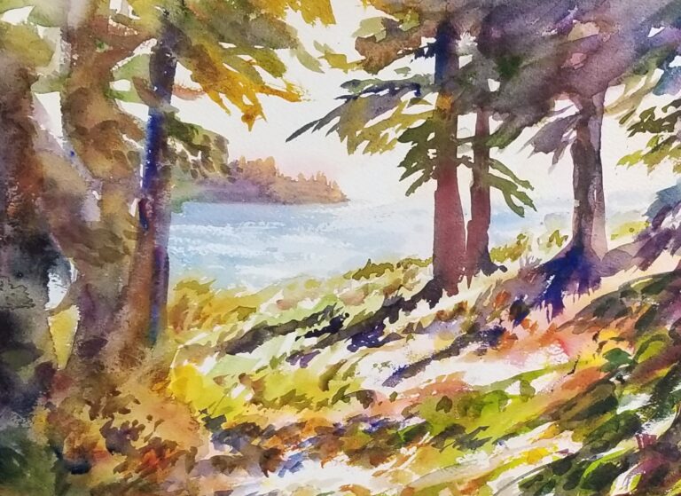 Light thru the Pines - watercolor 14 x 17 $235